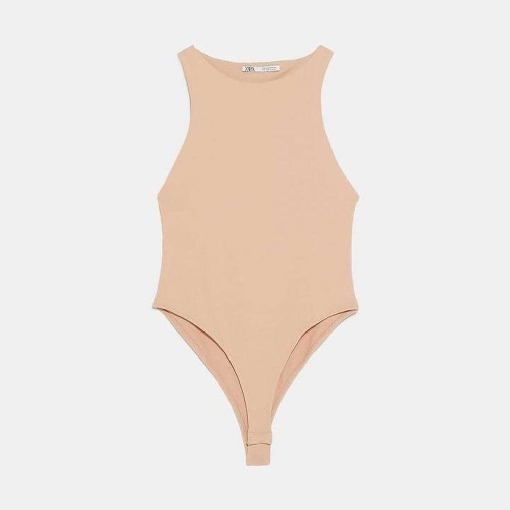 Zara Tan Bodysuit One Piece with Classic Silhouette